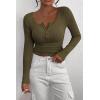 imagePRETTYGARDEN Womens 2025 Fall Long Sleeve Henley T Shirts Button Ribbed Knit Slim Fit Basic Tops Blouse Casual OutfitsArmy Green