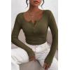 imagePRETTYGARDEN Womens 2025 Fall Long Sleeve Henley T Shirts Button Ribbed Knit Slim Fit Basic Tops Blouse Casual OutfitsArmy Green