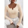 imagePRETTYGARDEN Womens 2025 Fall Long Sleeve Henley T Shirts Button Ribbed Knit Slim Fit Basic Tops Blouse Casual OutfitsBeige