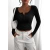 imagePRETTYGARDEN Womens 2025 Fall Long Sleeve Henley T Shirts Button Ribbed Knit Slim Fit Basic Tops Blouse Casual OutfitsBlack