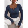 imagePRETTYGARDEN Womens 2025 Fall Long Sleeve Henley T Shirts Button Ribbed Knit Slim Fit Basic Tops Blouse Casual OutfitsDark Blue
