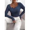 imagePRETTYGARDEN Womens 2025 Fall Long Sleeve Henley T Shirts Button Ribbed Knit Slim Fit Basic Tops Blouse Casual OutfitsDark Blue