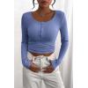 imagePRETTYGARDEN Womens 2025 Fall Long Sleeve Henley T Shirts Button Ribbed Knit Slim Fit Basic Tops Blouse Casual OutfitsHaze Blue