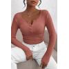 imagePRETTYGARDEN Womens 2025 Fall Long Sleeve Henley T Shirts Button Ribbed Knit Slim Fit Basic Tops Blouse Casual OutfitsHeather Pink