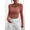 imagePRETTYGARDEN Womens 2025 Fall Long Sleeve Henley T Shirts Button Ribbed Knit Slim Fit Basic Tops Blouse Casual OutfitsHeather Pink