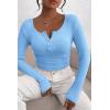 imagePRETTYGARDEN Womens 2025 Fall Long Sleeve Henley T Shirts Button Ribbed Knit Slim Fit Basic Tops Blouse Casual OutfitsLight Blue