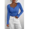 imagePRETTYGARDEN Womens 2025 Fall Long Sleeve Henley T Shirts Button Ribbed Knit Slim Fit Basic Tops Blouse Casual OutfitsRoyal Blue