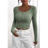 imagePRETTYGARDEN Womens 2025 Fall Long Sleeve Henley T Shirts Button Ribbed Knit Slim Fit Basic Tops Blouse Casual OutfitsSage Green