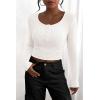 imagePRETTYGARDEN Womens 2025 Fall Long Sleeve Henley T Shirts Button Ribbed Knit Slim Fit Basic Tops Blouse Casual OutfitsWhite