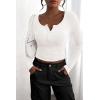 imagePRETTYGARDEN Womens 2025 Fall Long Sleeve Henley T Shirts Button Ribbed Knit Slim Fit Basic Tops Blouse Casual OutfitsWhite