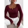 imagePRETTYGARDEN Womens 2025 Fall Long Sleeve Henley T Shirts Button Ribbed Knit Slim Fit Basic Tops Blouse Casual OutfitsWine Red