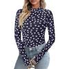 imagePRETTYGARDEN Womens 2025 Fall Mesh Floral Blouses Long Sleeve Going Out Tops Slim Fitted Shirts Date Night Outfits01 Dot Navy White