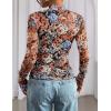 imagePRETTYGARDEN Womens 2025 Fall Mesh Floral Blouses Long Sleeve Going Out Tops Slim Fitted Shirts Date Night OutfitsFloral Black Orange