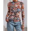 imagePRETTYGARDEN Womens 2025 Fall Mesh Floral Blouses Long Sleeve Going Out Tops Slim Fitted Shirts Date Night OutfitsFloral Black Orange
