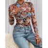 imagePRETTYGARDEN Womens 2025 Fall Mesh Floral Blouses Long Sleeve Going Out Tops Slim Fitted Shirts Date Night OutfitsFloral Black Orange