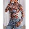 imagePRETTYGARDEN Womens 2025 Fall Mesh Floral Blouses Long Sleeve Going Out Tops Slim Fitted Shirts Date Night OutfitsFloral Black Orange