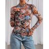 imagePRETTYGARDEN Womens 2025 Fall Mesh Floral Blouses Long Sleeve Going Out Tops Slim Fitted Shirts Date Night OutfitsFloral Black Orange