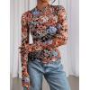 imagePRETTYGARDEN Womens 2025 Fall Mesh Floral Blouses Long Sleeve Going Out Tops Slim Fitted Shirts Date Night OutfitsFloral Black Orange