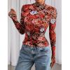 imagePRETTYGARDEN Womens 2025 Fall Mesh Floral Blouses Long Sleeve Going Out Tops Slim Fitted Shirts Date Night OutfitsFloral Black Red