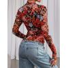 imagePRETTYGARDEN Womens 2025 Fall Mesh Floral Blouses Long Sleeve Going Out Tops Slim Fitted Shirts Date Night OutfitsFloral Black Red