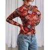 imagePRETTYGARDEN Womens 2025 Fall Mesh Floral Blouses Long Sleeve Going Out Tops Slim Fitted Shirts Date Night OutfitsFloral Black Red