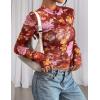 imagePRETTYGARDEN Womens 2025 Fall Mesh Floral Blouses Long Sleeve Going Out Tops Slim Fitted Shirts Date Night OutfitsFloral Brown Orange