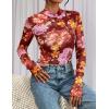 imagePRETTYGARDEN Womens 2025 Fall Mesh Floral Blouses Long Sleeve Going Out Tops Slim Fitted Shirts Date Night OutfitsFloral Brown Orange