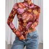 imagePRETTYGARDEN Womens 2025 Fall Mesh Floral Blouses Long Sleeve Going Out Tops Slim Fitted Shirts Date Night OutfitsFloral Brown Orange
