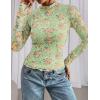 imagePRETTYGARDEN Womens 2025 Fall Mesh Floral Blouses Long Sleeve Going Out Tops Slim Fitted Shirts Date Night OutfitsFloral Green