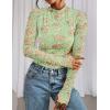 imagePRETTYGARDEN Womens 2025 Fall Mesh Floral Blouses Long Sleeve Going Out Tops Slim Fitted Shirts Date Night OutfitsFloral Green