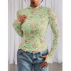 imagePRETTYGARDEN Womens 2025 Fall Mesh Floral Blouses Long Sleeve Going Out Tops Slim Fitted Shirts Date Night OutfitsFloral Green