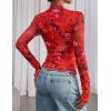 imagePRETTYGARDEN Womens 2025 Fall Mesh Floral Blouses Long Sleeve Going Out Tops Slim Fitted Shirts Date Night OutfitsFloral Orange Red