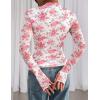 imagePRETTYGARDEN Womens 2025 Fall Mesh Floral Blouses Long Sleeve Going Out Tops Slim Fitted Shirts Date Night OutfitsFloral Pink