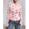 imagePRETTYGARDEN Womens 2025 Fall Mesh Floral Blouses Long Sleeve Going Out Tops Slim Fitted Shirts Date Night OutfitsFloral Pink