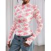 imagePRETTYGARDEN Womens 2025 Fall Mesh Floral Blouses Long Sleeve Going Out Tops Slim Fitted Shirts Date Night OutfitsFloral Pink