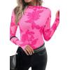 imagePRETTYGARDEN Womens 2025 Fall Mesh Floral Blouses Long Sleeve Going Out Tops Slim Fitted Shirts Date Night OutfitsFloral Pink Rose Red