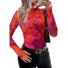 imagePRETTYGARDEN Womens 2025 Fall Mesh Floral Blouses Long Sleeve Going Out Tops Slim Fitted Shirts Date Night OutfitsFloral Red Purple