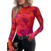 imagePRETTYGARDEN Womens 2025 Fall Mesh Floral Blouses Long Sleeve Going Out Tops Slim Fitted Shirts Date Night OutfitsFloral Red Purple