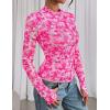 imagePRETTYGARDEN Womens 2025 Fall Mesh Floral Blouses Long Sleeve Going Out Tops Slim Fitted Shirts Date Night OutfitsFloral White Rose Pink