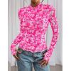imagePRETTYGARDEN Womens 2025 Fall Mesh Floral Blouses Long Sleeve Going Out Tops Slim Fitted Shirts Date Night OutfitsFloral White Rose Pink