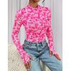 imagePRETTYGARDEN Womens 2025 Fall Mesh Floral Blouses Long Sleeve Going Out Tops Slim Fitted Shirts Date Night OutfitsFloral White Rose Pink