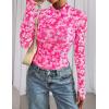 imagePRETTYGARDEN Womens 2025 Fall Mesh Floral Blouses Long Sleeve Going Out Tops Slim Fitted Shirts Date Night OutfitsFloral White Rose Pink