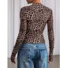 imagePRETTYGARDEN Womens 2025 Fall Mesh Floral Blouses Long Sleeve Going Out Tops Slim Fitted Shirts Date Night OutfitsLeopard Print