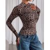 imagePRETTYGARDEN Womens 2025 Fall Mesh Floral Blouses Long Sleeve Going Out Tops Slim Fitted Shirts Date Night OutfitsLeopard Print