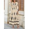 imagePRETTYGARDEN Womens 2025 Fall Wedding Guest Dresses Boho Floral Long Sleeve V Neck Flowy Elegant Maxi Dress Beach ClothesFloral Apricot Black
