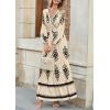 imagePRETTYGARDEN Womens 2025 Fall Wedding Guest Dresses Boho Floral Long Sleeve V Neck Flowy Elegant Maxi Dress Beach ClothesFloral Apricot Black