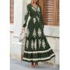 imagePRETTYGARDEN Womens 2025 Fall Wedding Guest Dresses Boho Floral Long Sleeve V Neck Flowy Elegant Maxi Dress Beach ClothesFloral Army Green Apricot