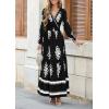imagePRETTYGARDEN Womens 2025 Fall Wedding Guest Dresses Boho Floral Long Sleeve V Neck Flowy Elegant Maxi Dress Beach ClothesFloral Black White