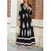 imagePRETTYGARDEN Womens 2025 Fall Wedding Guest Dresses Boho Floral Long Sleeve V Neck Flowy Elegant Maxi Dress Beach ClothesFloral Black White