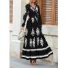 imagePRETTYGARDEN Womens 2025 Fall Wedding Guest Dresses Boho Floral Long Sleeve V Neck Flowy Elegant Maxi Dress Beach ClothesFloral Black White